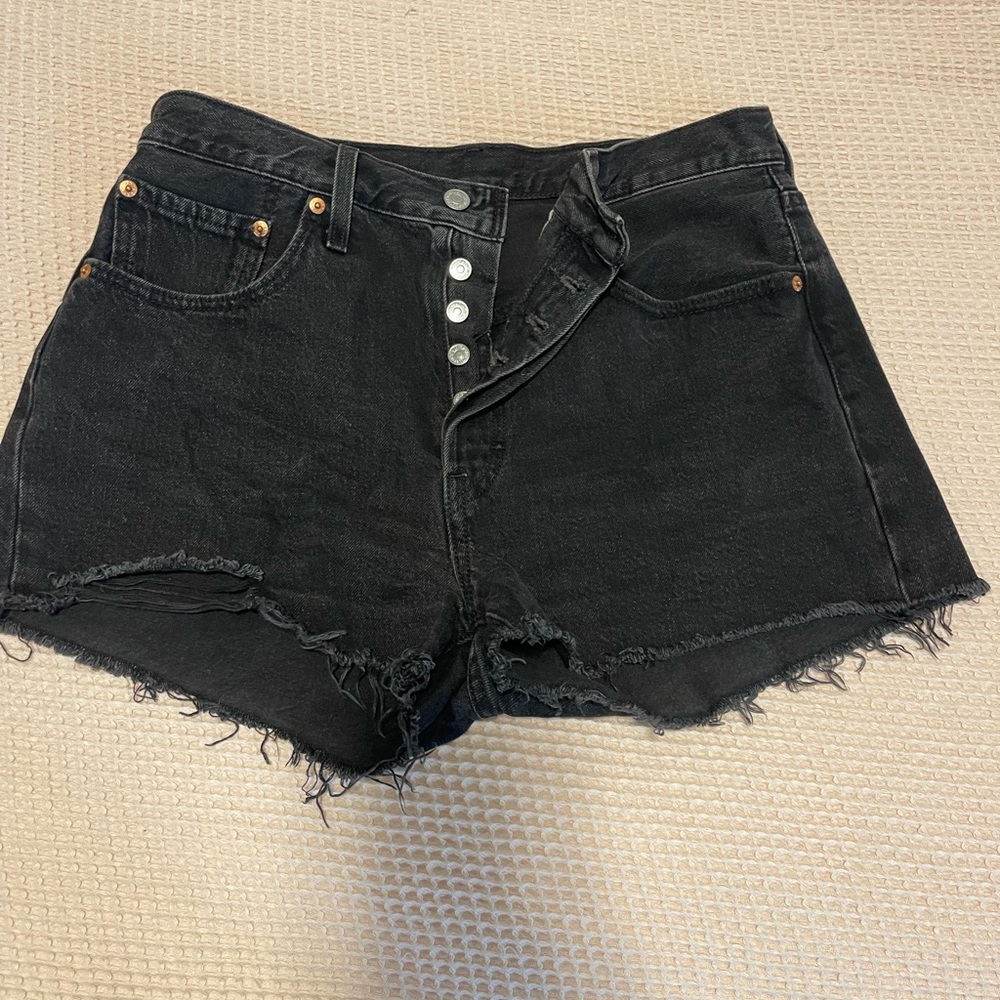 Levi's Black Distressed Jean Shorts High-Waisted